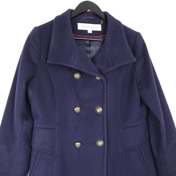 Trina Turk Military Navy Blue Designer Women's Peacoat Jacket Size 10 - Picture 2 of 8